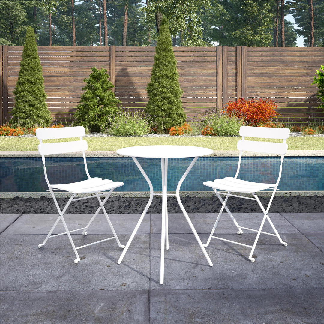 Outdoor Dining Set 3 Piece Bistro Set with 2 Folding Chairs and Round Table - White