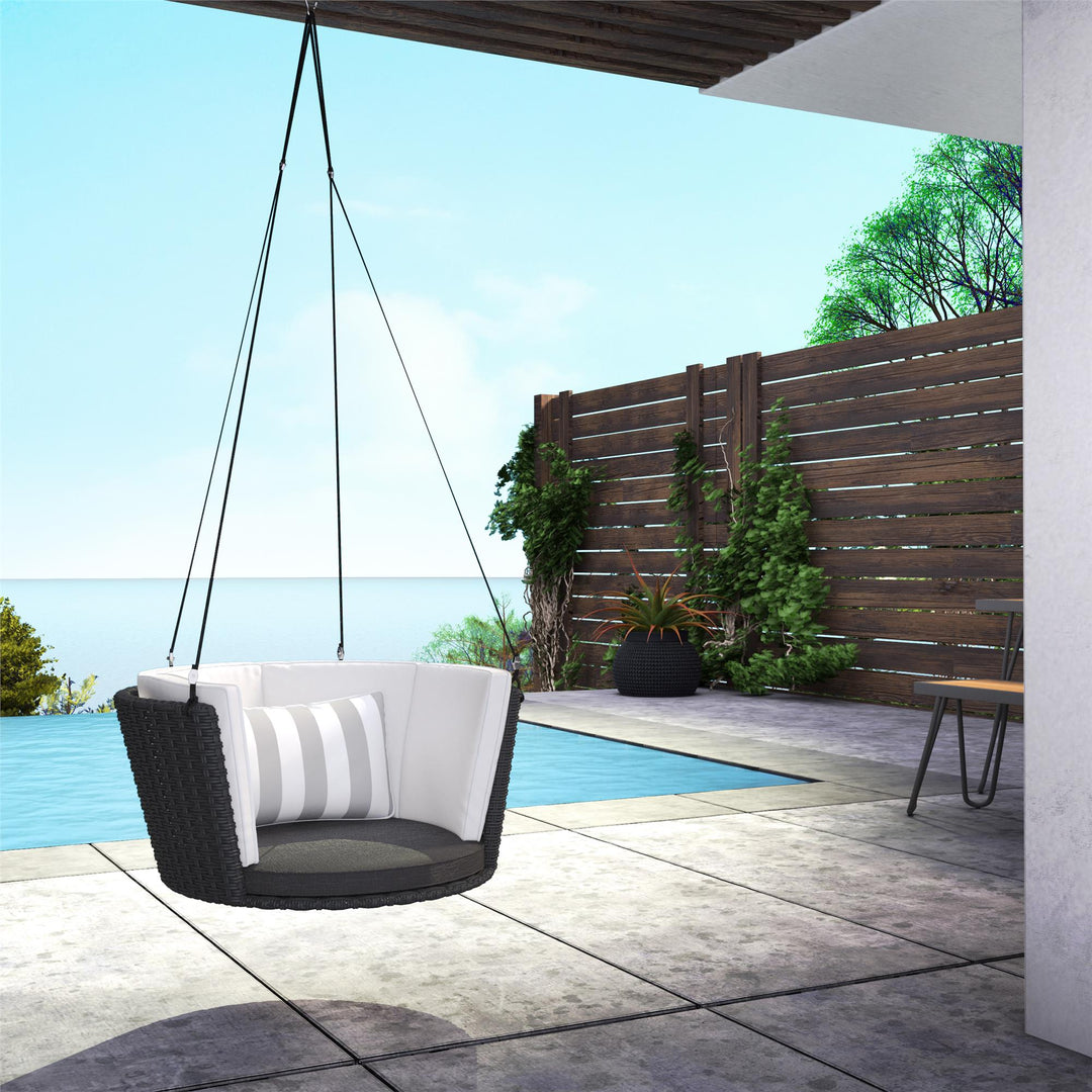 Sally Patio Hanging Wicker Swing with Cushions - Black - Standard Swing