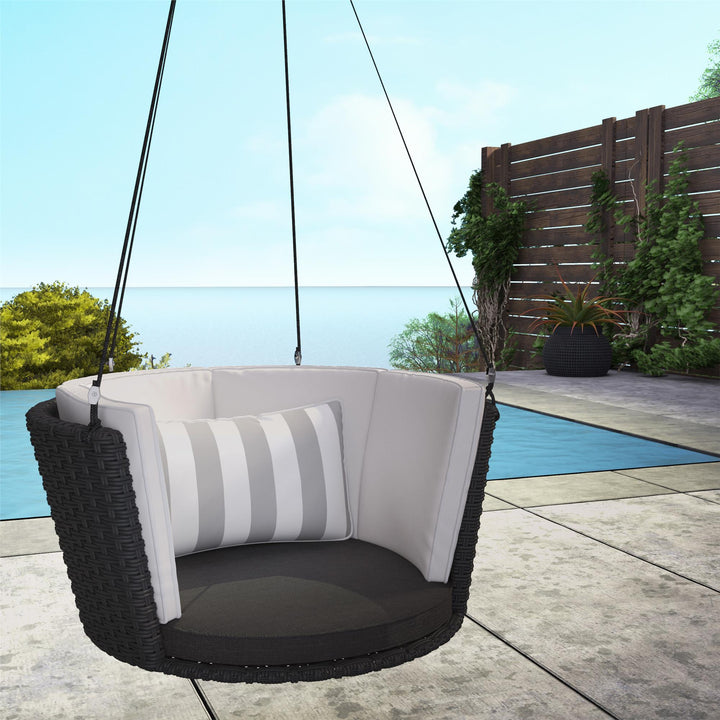 Sally Patio Hanging Wicker Swing with Cushions - Black - Standard Swing