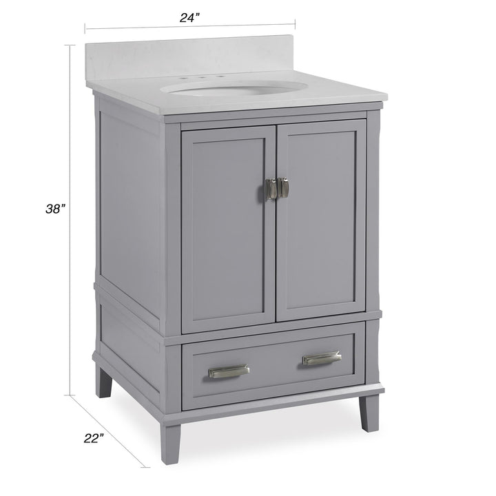 Otum Solid Wood 18-30 Inch Bathroom Vanity with Pre-Installed Oval Porcelain Sink - Gray - 24"