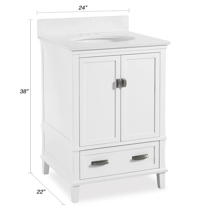 Otum Solid Wood 18-30 Inch Bathroom Vanity with Pre-Installed Oval Porcelain Sink - White - 24"