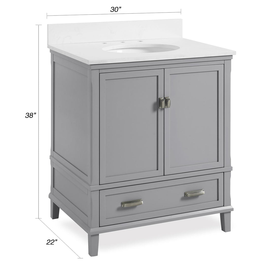 Otum Solid Wood 18-30 Inch Bathroom Vanity with Pre-Installed Oval Porcelain Sink - Gray - 30"