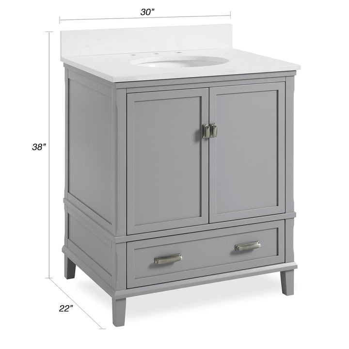 Otum Solid Wood 18-30 Inch Bathroom Vanity with Pre-Installed Oval Porcelain Sink - Gray - 30"
