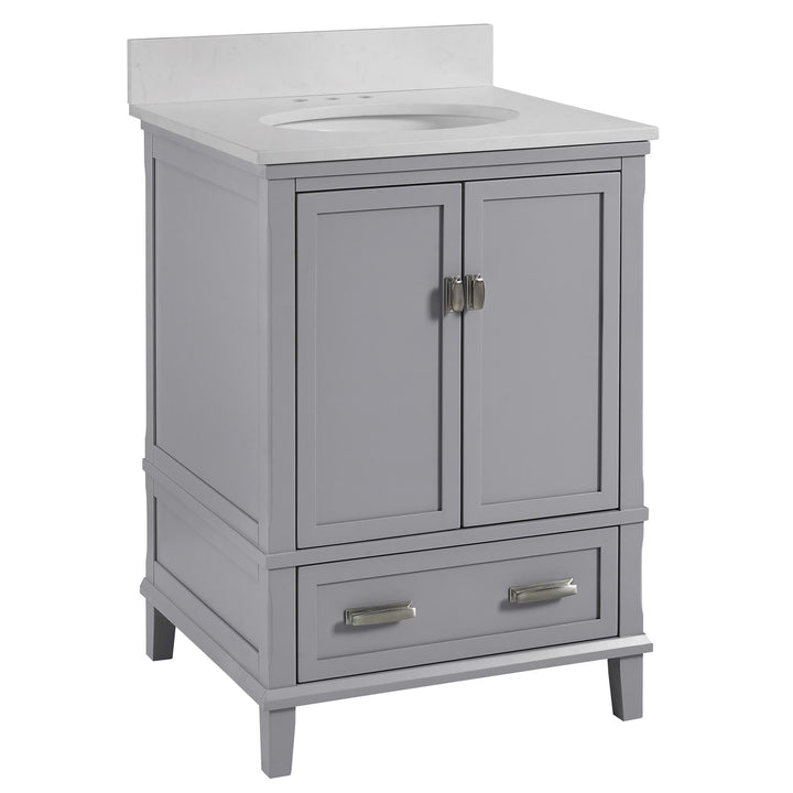 Otum Solid Wood 18-30 Inch Bathroom Vanity with Pre-Installed Oval Porcelain Sink - Gray - 24"