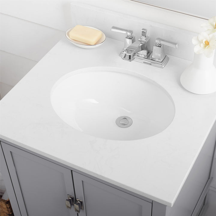Otum Solid Wood 18-30 Inch Bathroom Vanity with Pre-Installed Oval Porcelain Sink - Gray - 24"