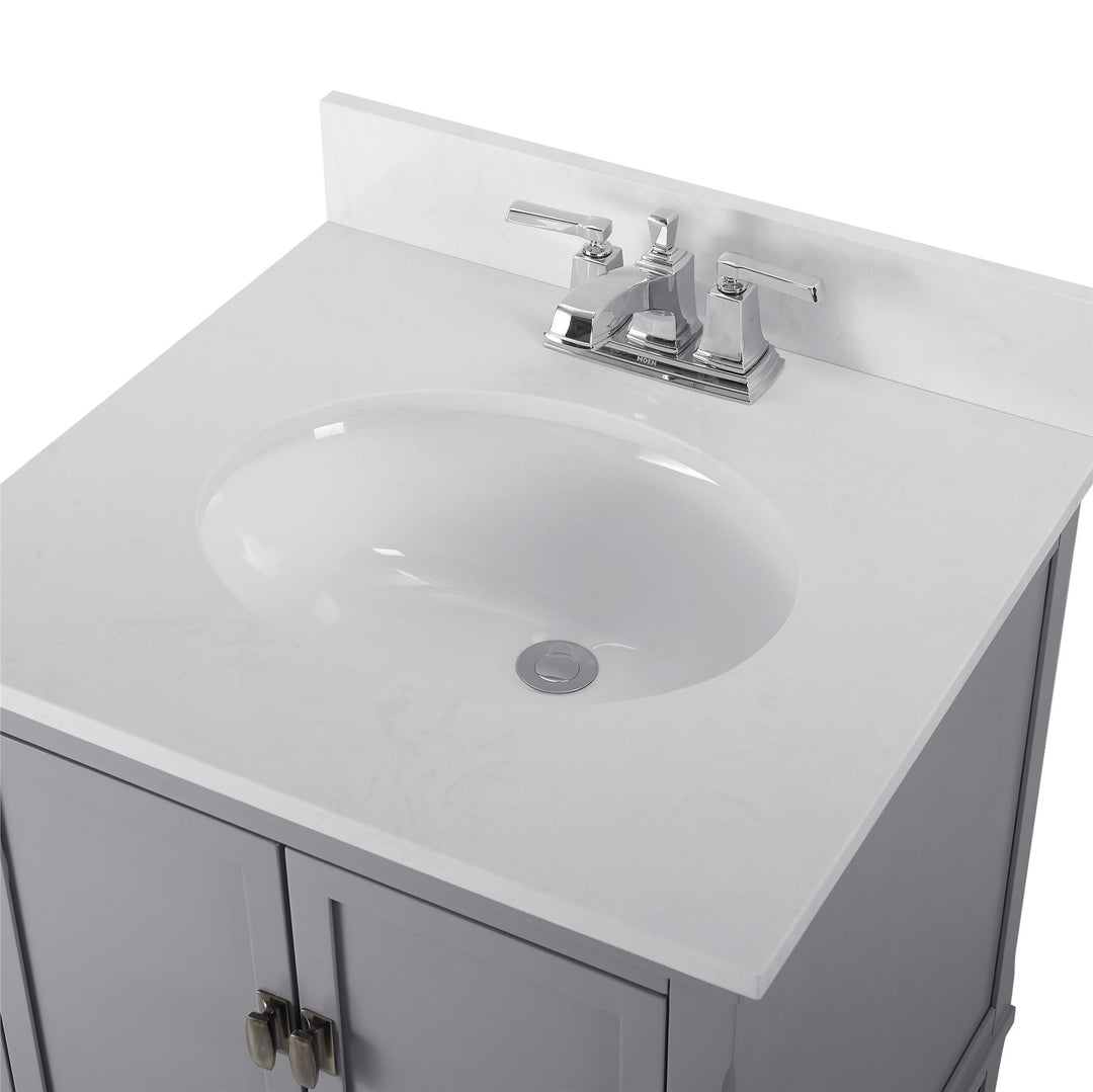 Otum Solid Wood 18-30 Inch Bathroom Vanity with Pre-Installed Oval Porcelain Sink - Gray - 24"