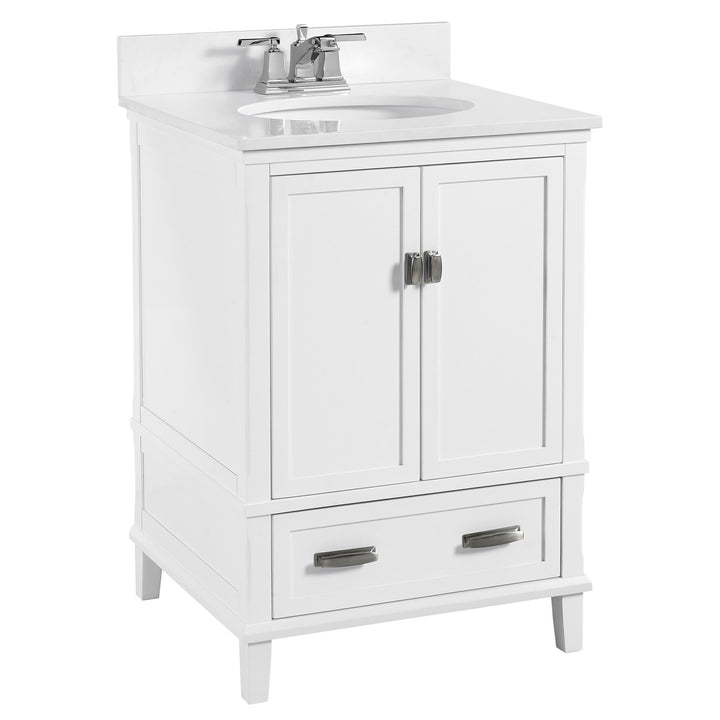 Otum Solid Wood 18-30 Inch Bathroom Vanity with Pre-Installed Oval Porcelain Sink - White - 24"