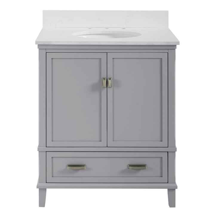 Otum Solid Wood 18-30 Inch Bathroom Vanity with Pre-Installed Oval Porcelain Sink - Gray - 30"