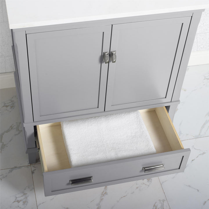 Otum Solid Wood 18-30 Inch Bathroom Vanity with Pre-Installed Oval Porcelain Sink - Gray - 30"
