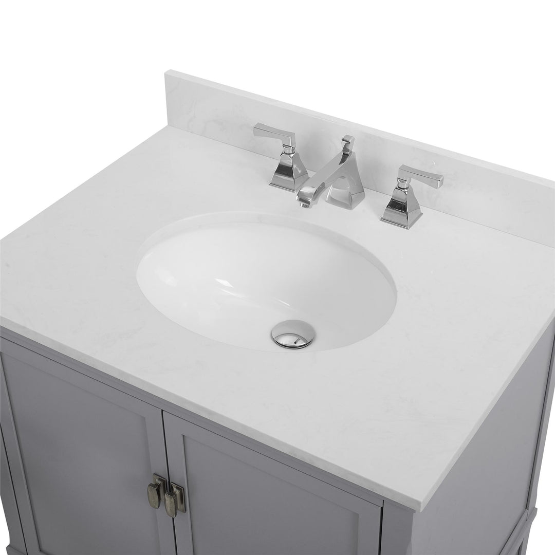Otum Solid Wood 18-30 Inch Bathroom Vanity with Pre-Installed Oval Porcelain Sink - Gray - 30"