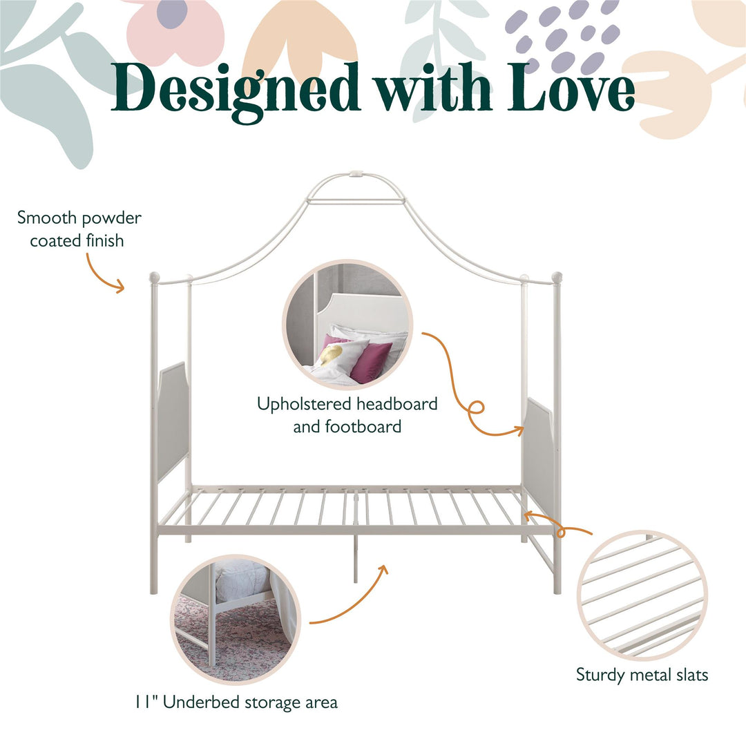 Monarch Hill Clementine Canopy Bed with Linen Headboard and Footboard - Off White - Twin