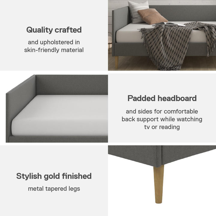 Franklin Mid Century Upholstered Daybed Contemporary Design - Grey Linen - Full