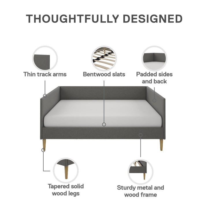 Franklin Mid Century Upholstered Daybed Contemporary Design - Grey Linen - Full