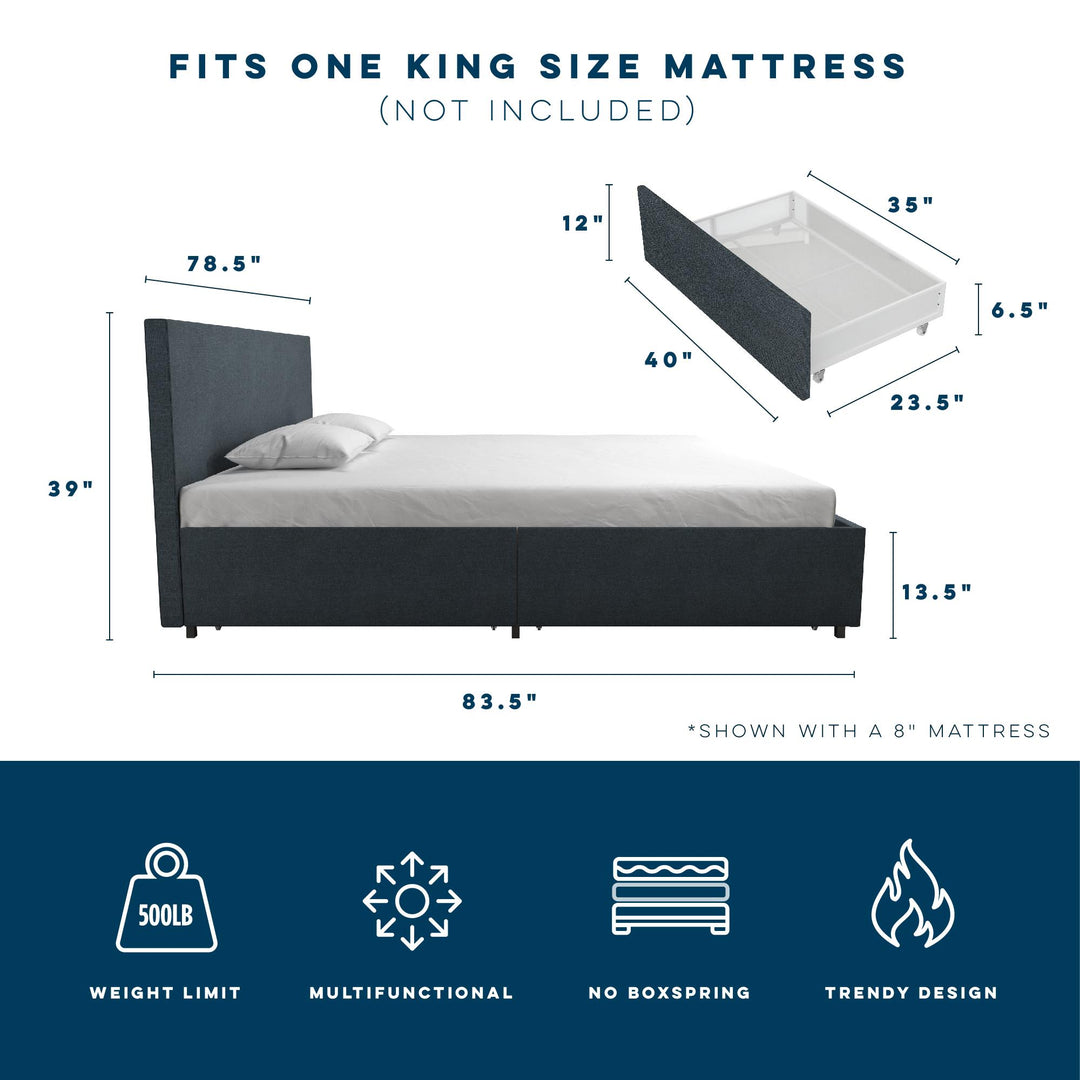 4 Drawer Bed with Upholstery -  Navy 