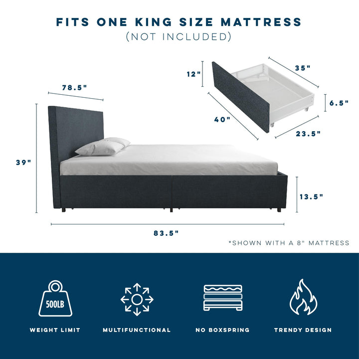 4 Drawer Bed with Upholstery -  Navy 