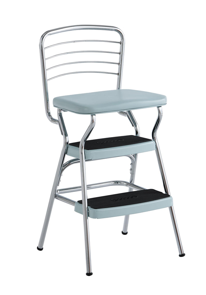Stylaire Retro Chair + Step Stool with Flip-Up Seat - Teal - 1-Pack