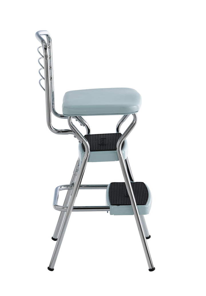 Stylaire Retro Chair + Step Stool with Flip-Up Seat - Teal - 1-Pack