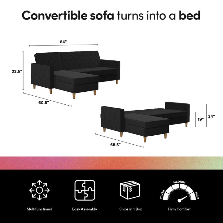 Liberty Reversible Sectional/Futon with Storage - Black