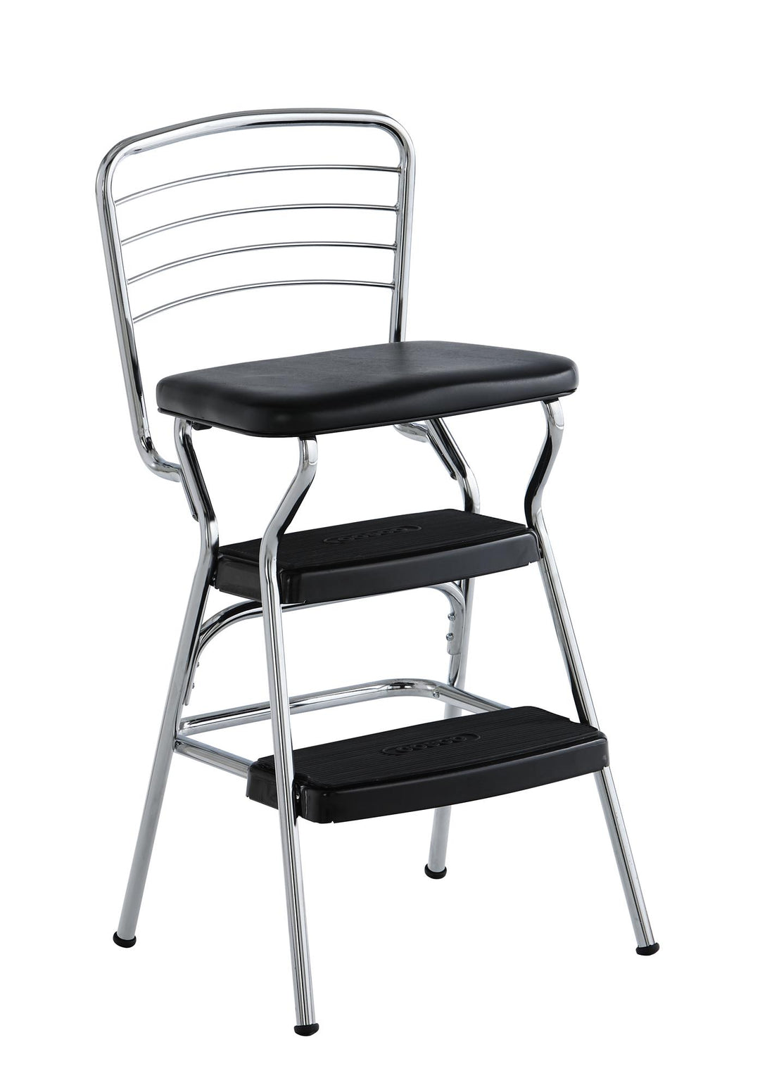 Stylaire Retro Chair + Step Stool with Flip-Up Seat - Black - 1-Pack