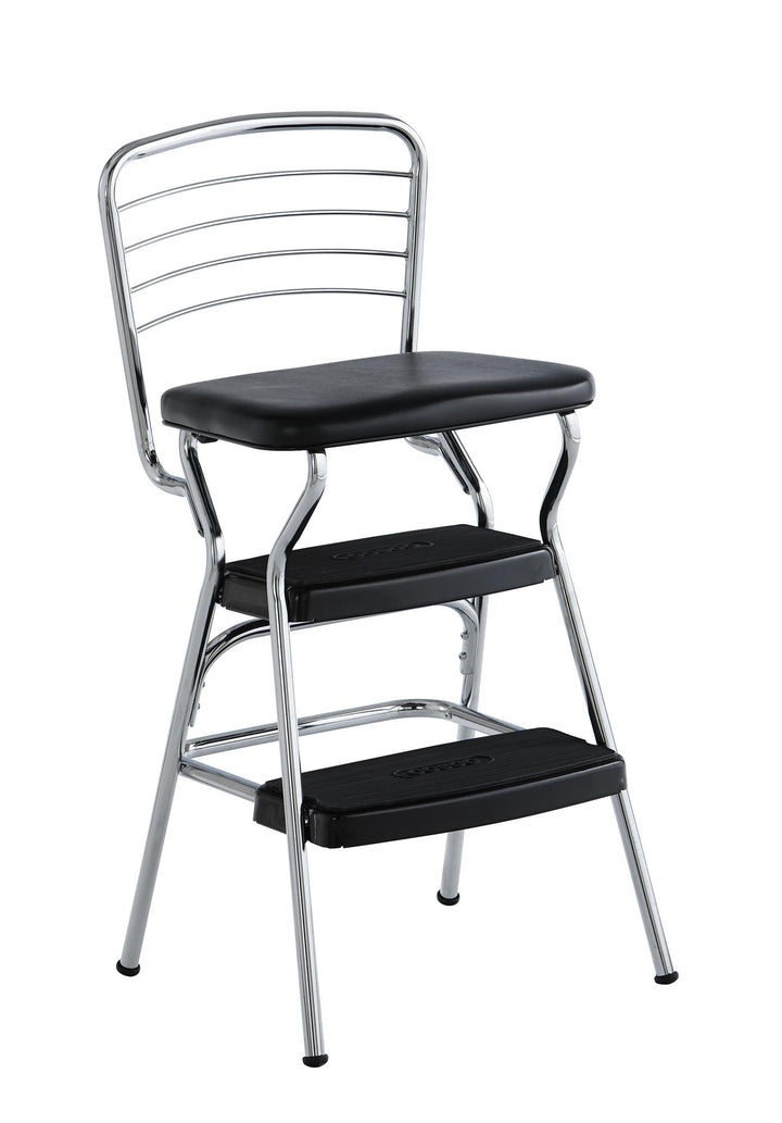 Stylaire Retro Chair + Step Stool with Flip-Up Seat - Black - 1-Pack