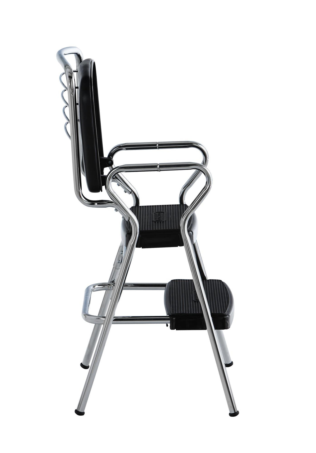 Stylaire Retro Chair + Step Stool with Flip-Up Seat - Black - 1-Pack