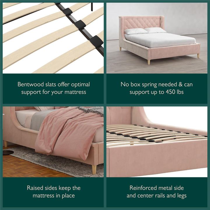 Monarch Hill Ambrosia Upholstered Bed with Diamond Tufted Headboard - Pink - Full