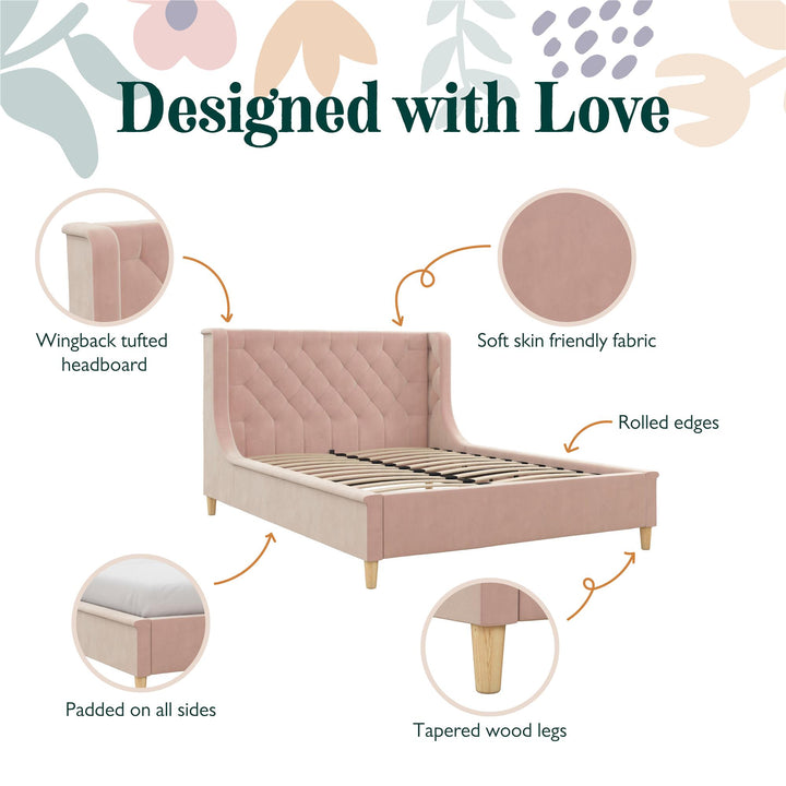 Monarch Hill Ambrosia Upholstered Bed with Diamond Tufted Headboard - Pink - Full
