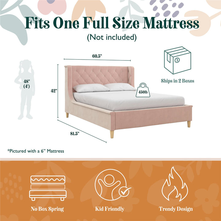 Monarch Hill Ambrosia Upholstered Bed with Diamond Tufted Headboard - Pink - Full