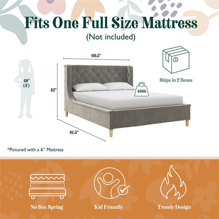 Monarch Hill Ambrosia Upholstered Bed with Diamond Tufted Headboard - Gray - Full
