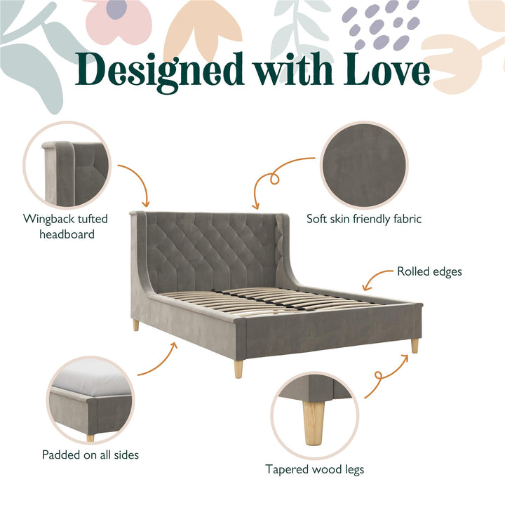 Monarch Hill Ambrosia Upholstered Bed with Diamond Tufted Headboard - Gray - Full