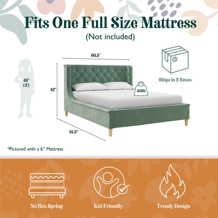 Monarch Hill Ambrosia Upholstered Bed with Diamond Tufted Headboard - Teal - Full