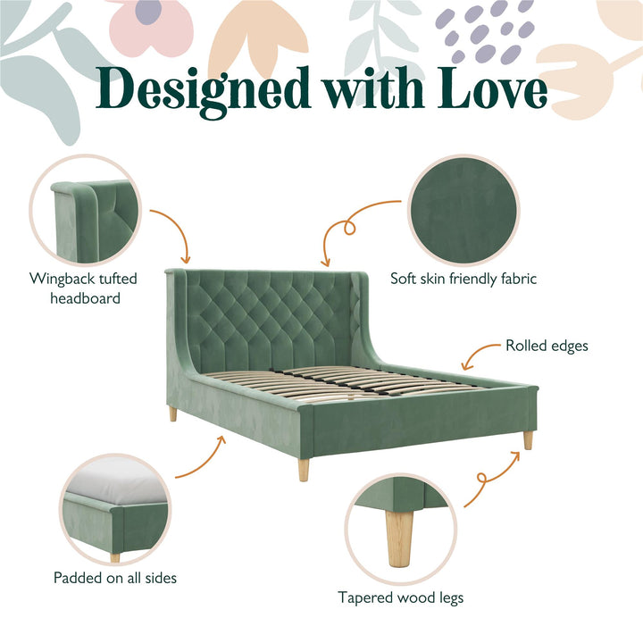 Monarch Hill Ambrosia Upholstered Bed with Diamond Tufted Headboard - Teal - Full
