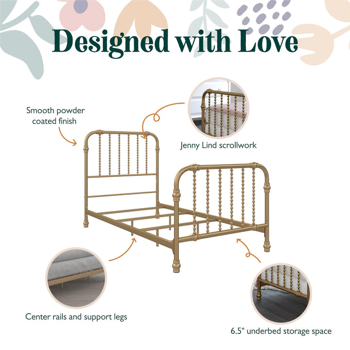 Monarch Hill Wren Metal Bed with Curved Scrollwork Design - Gold - Twin