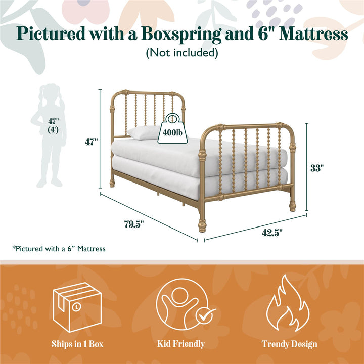 Monarch Hill Wren Metal Bed with Curved Scrollwork Design - Gold - Twin