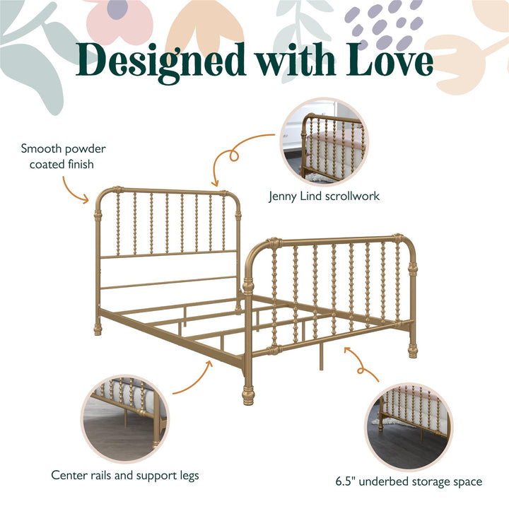 Monarch Hill Wren Metal Bed with Curved Scrollwork Design - Gold - Full