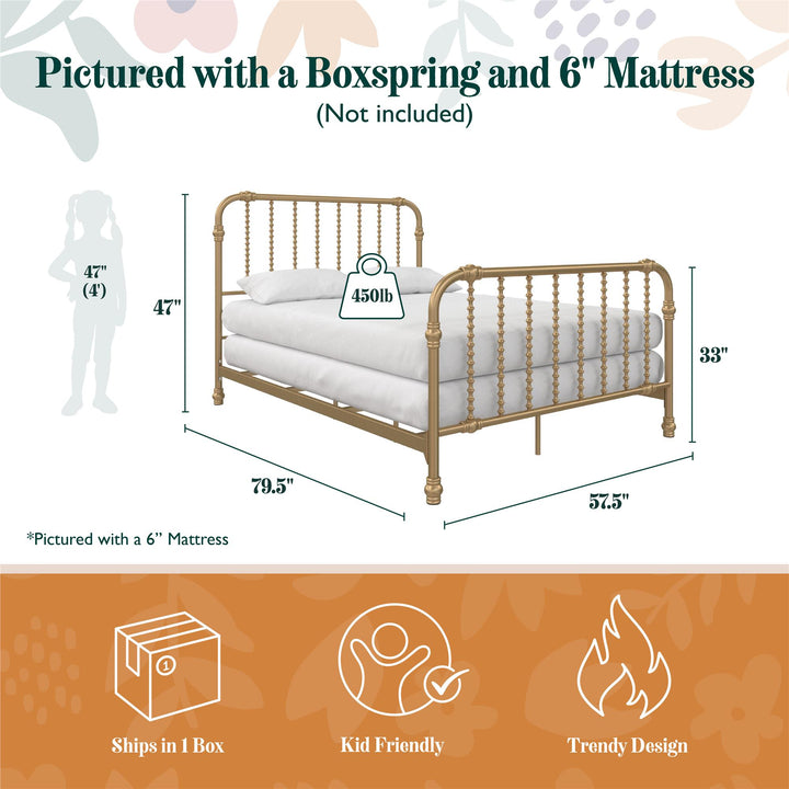 Monarch Hill Wren Metal Bed with Curved Scrollwork Design - Gold - Full