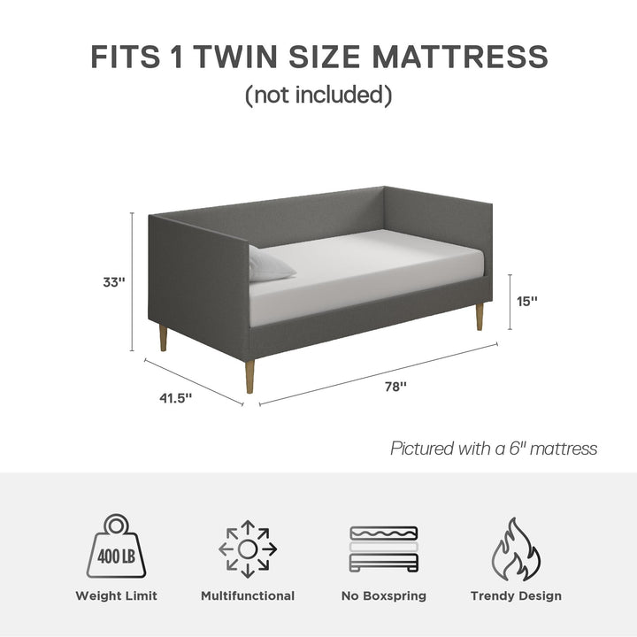 Franklin Mid Century Upholstered Daybed Contemporary Design - Grey Linen - Twin
