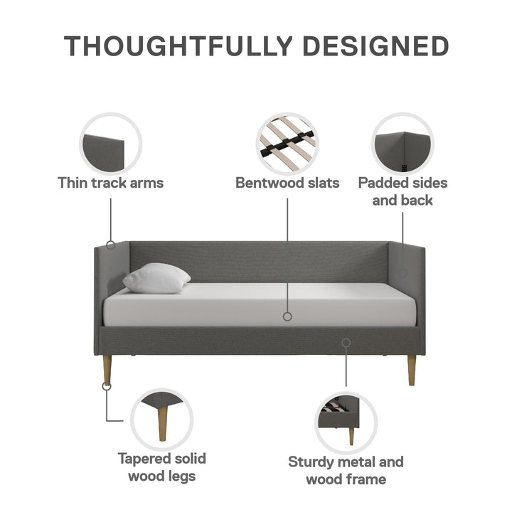 Franklin Mid Century Upholstered Daybed Contemporary Design - Grey Linen - Twin