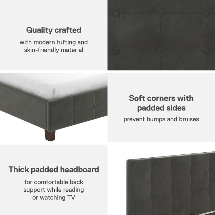 Rose Upholstered Bed with Button Tufted Detail - Grey Velvet - Full