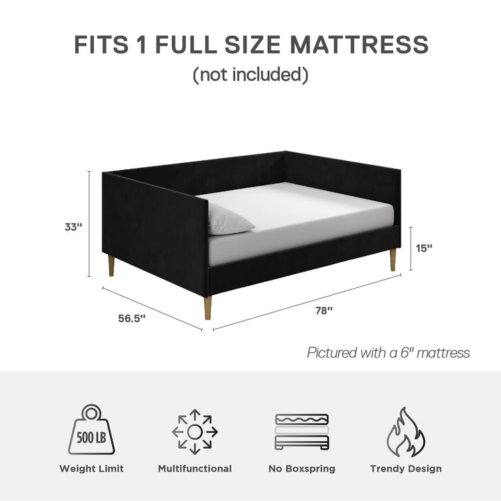 Franklin Mid Century Upholstered Daybed Contemporary Design - Black - Full