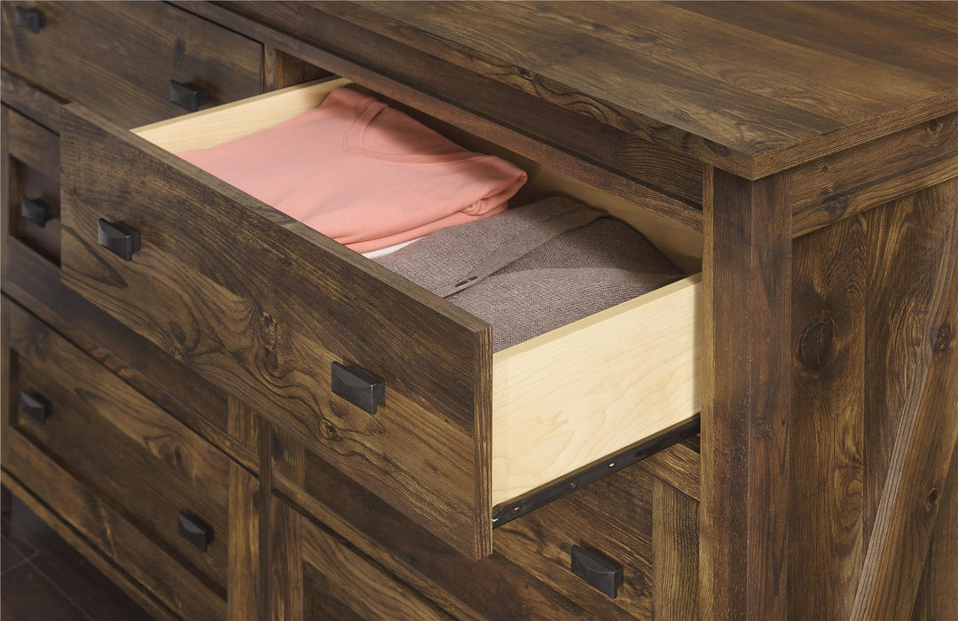 Farmington 6 Drawer Rustic Farmhouse Dresser with Linen Interiors - Rustic