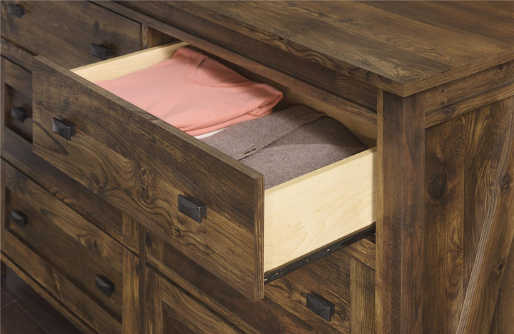 Farmington 6 Drawer Rustic Farmhouse Dresser with Linen Interiors - Rustic