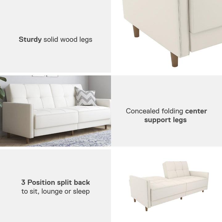 Andora Tufted Upholstered Coil Futon with Wooden Legs - White