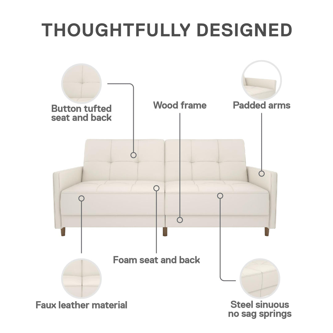Andora Tufted Upholstered Coil Futon with Wooden Legs - White