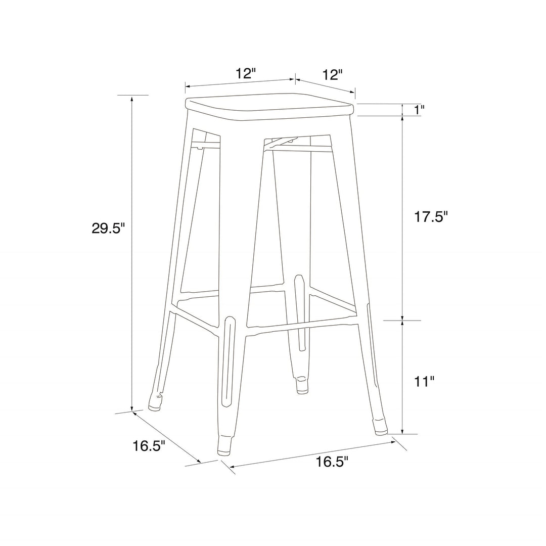 Fusion 30 Inch Metal Backless Bar Stool with Wood Seat, Set of 2 - Silver
