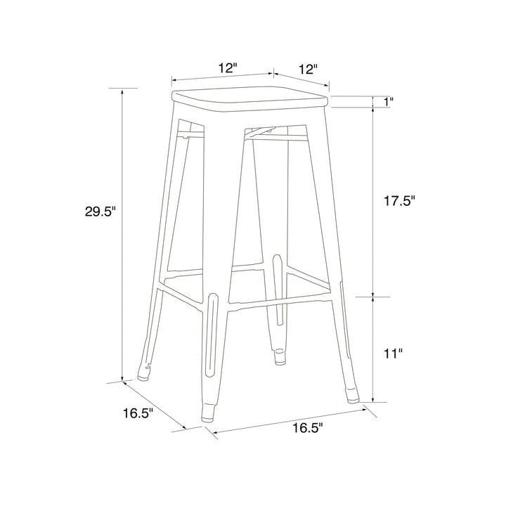 Fusion 30 Inch Metal Backless Bar Stool with Wood Seat, Set of 2 - Silver