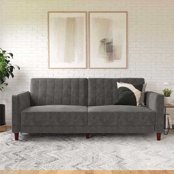 Pin Tufted Transitional Futon with Vertical Stitching and Button Tufting - Dark Gray