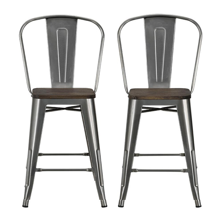 Luxor 24 Inch Metal Counter Height Bar Stool with Wood Seat, Set of 2  -  Antique Gun Metal