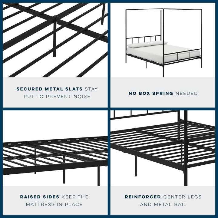 Durable Marion Four Poster Metal Canopy Bed -  Black 