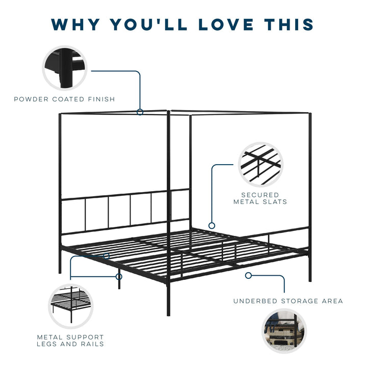 Marion Canopy Bed with Elegant Design -  Black 